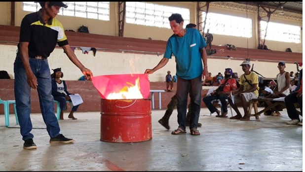 IPs burn CPP-NPA flag, condemn atrocities in Bukidnon